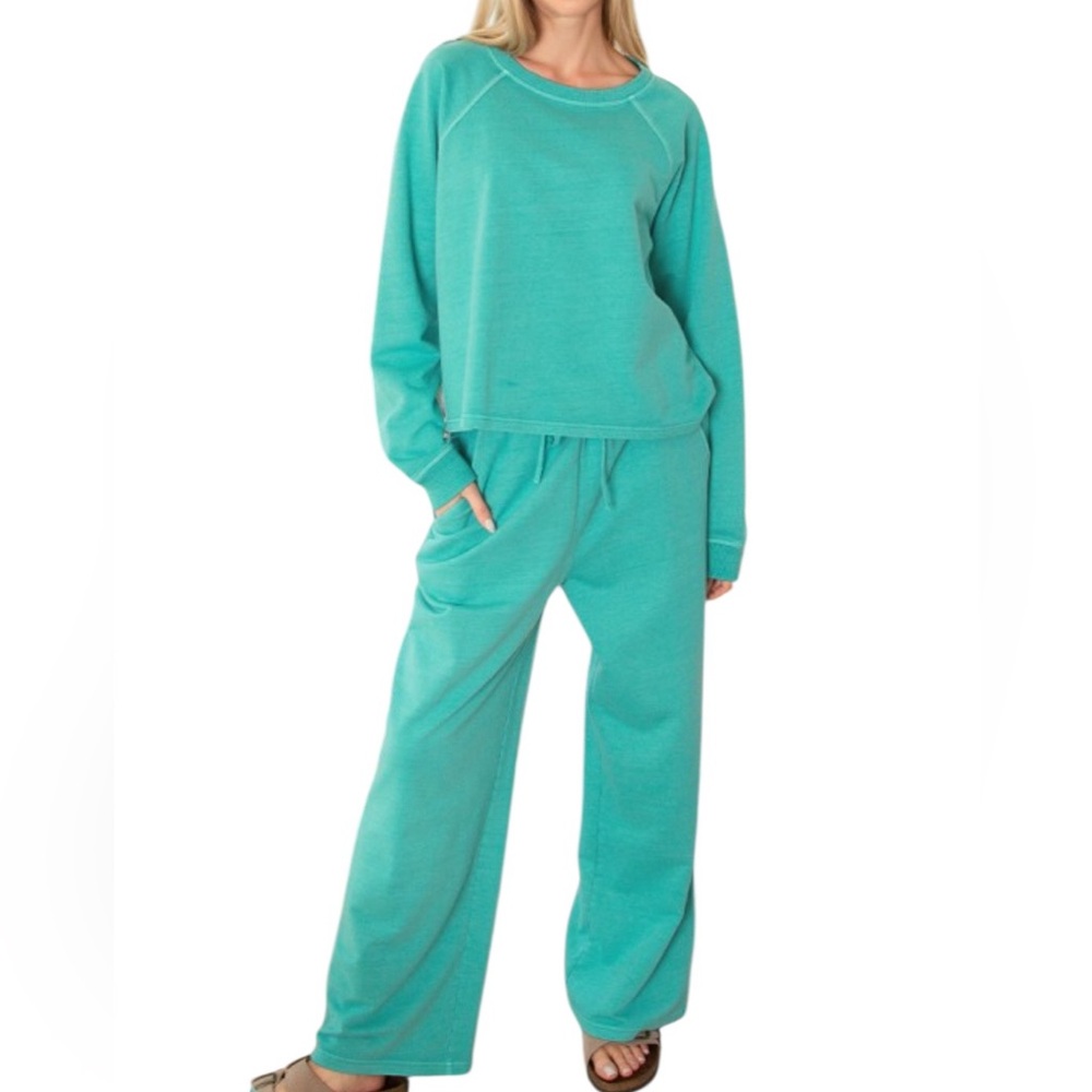 Women’s Teal Set Pullover Sweatshirt - Casual Lounge Top and Pants